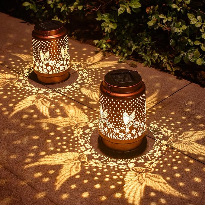 Birthday Gifts for Women, Solar Lanterns Outdoor Waterproof, Hummingbird Garden Decor Metal Hanging Decorative Solar Lights for Patio Yard Lawn Backyard Porch, Gardening Gifts for Women Mom Grandma