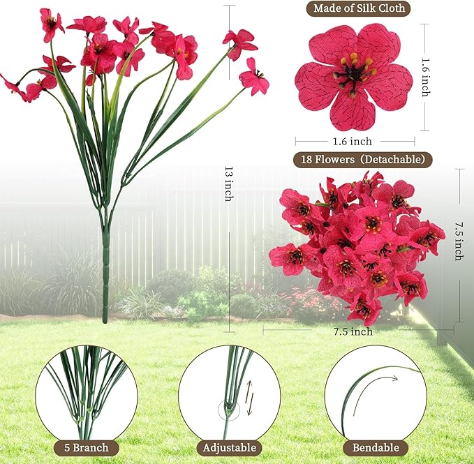 24 Rose Red Bundles Artificial Flowers for Outdoors/Indoors Fake Flowers Plants for Indoor Outside Garden Porch Window Box Home Wedding Farmhouse