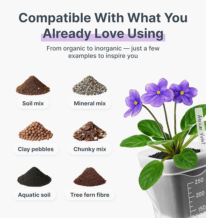12 Pack 2.5" Small Self Watering Pots for Indoor Plants, Mini Clear Plastic Planters, Semi-Hydro, Propagation, Cuttings, Seedlings, Hoya, African Violets, Alocasia, LECA, PON,12 Plant Label