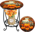 Outdoor Side Table Round Small Mosaic Patio Accent Indoor End Plant Coffee Tea Table for Yard Patio Porch Garden Living Room, Bedroom(Pumpkin Style,14 Inch)