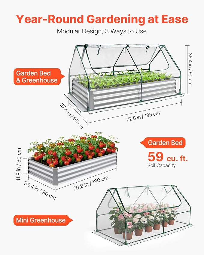 VEVOR 6x3x1FT Metal Raised Garden Bed with Greenhouse Cover, Outdoor Galvanized Planter Raised Beds for Gardening for Vegetables Flowers and Fruit