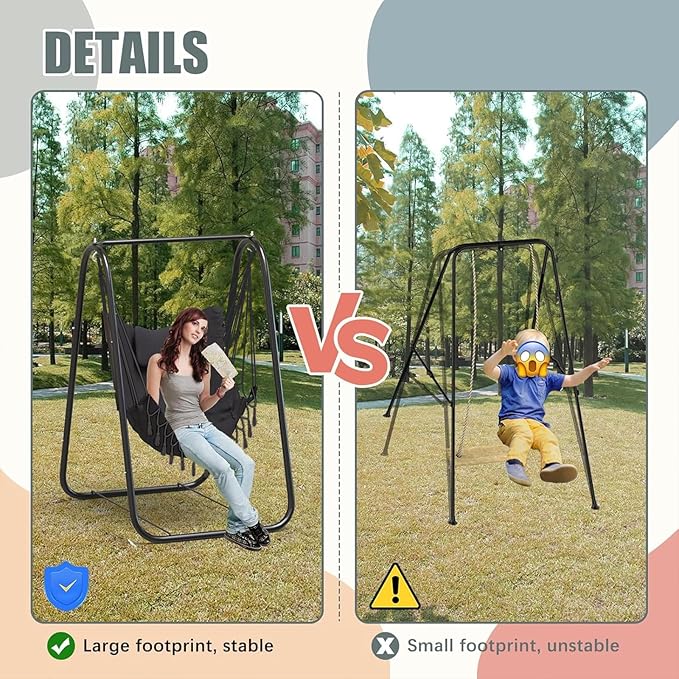 G TALECO GEAR Hammock Chair with Stand,Heavy-Duty and Rustproof Hanging Chair with Stand,Hammock Swing Chair Stand,for Indoor Outdoor Patio Yard Garden Porch (Grey)