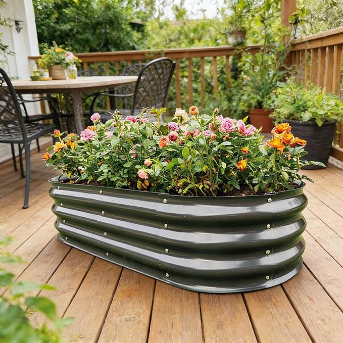 Gardmax 2 Pack Galvanized Raised Garden Bed, Lightweight Planter Boxes Outdoor with Easy Assembly, Large Garden Bed for Vegetables, Fruits, Flower Dark Grey