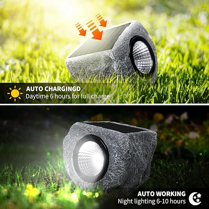 Solar Rock Lights Outdoor 1 Pack, Bright Solar Spotlights Outdoor Waterproof, Wireless LED Rock Lights, Auto On/Off Landscape Spotlights Walkway Solar Lights for Outside Yard Patio Pathway Flowerbed