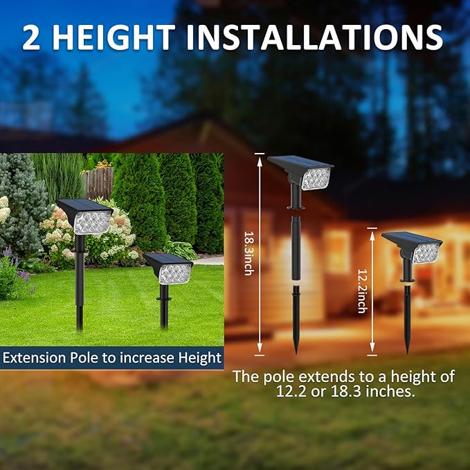 T-SUNUS Christmas Solar Spotlights White 6000K IP65 Waterproof 2-in-1 Outdoor Landscape Spot Lights Garden Light for Flag Tree Yard Driveway Porch Walkway Patio Statue Graveyard Halloween 4 Pack