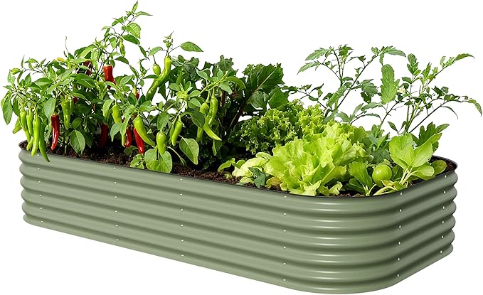 Vego garden Raised Garden Bed Kit, 17" Tall 10 in 1 Jumbo Modular Metal Raised Garden Beds, Metal Planter Box for Vegetables, Flowers, Herbs, Olive Green