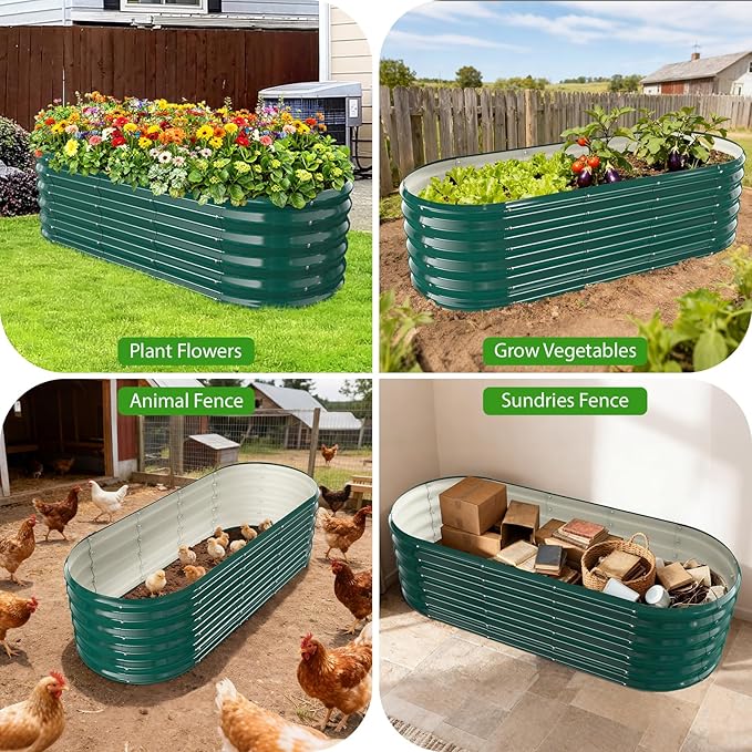 17" Tall Outdoor Garden Raised Garden Bed Kits,5ft X 2ft Oval,0.8MM Thick Metal Raised Planter Bed/Ground Planter Box for Variety of Flowers,Herbs,Vegetables (Dark Green, 60X24X16.5 Inches)