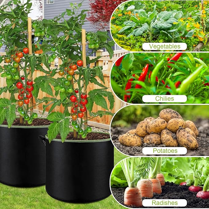 6-Pack 10 Gallon Grow Bags - 300G Heavy Duty Aeration Fabric Pots with Handles,Thickened Nonwoven Planter Bags for Vegetables Flowers Fruits
