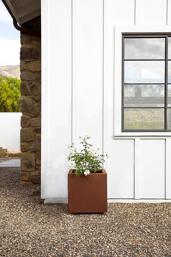 Veradek Corten Steel Series Cube Planter - Square Metal Planter for Outdoor Patio/Garden | Naturally Rusting Steel for All-Weather Use | Modern Rustic Décor for Trees, Flowers, Tall Trees