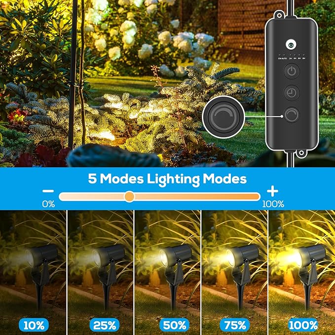 ZYAN Low Voltage Landscape Lights LED Landscape Lighting with Sensor, IP65 Waterproof Outdoor Spotlights for Yard Garden, Plant Tree Spoltights Dimmable with Timer, Auto ON/Off (2 Pack)