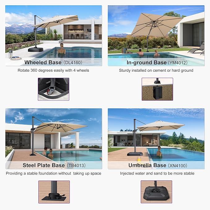PURPLE LEAF 8' X 8' Patio Umbrella for Pool 7' High Offset Outdoor Cantilever Umbrella Swimming Pool Umbrella with 360°Rotation for Poolside Beige