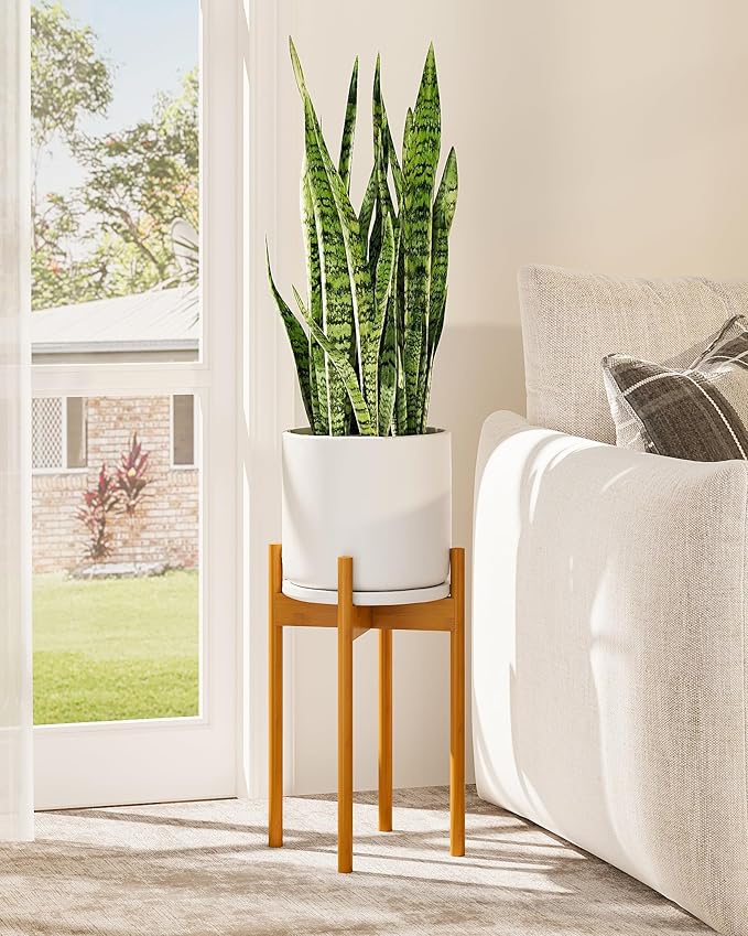 Adjustable Plant Stand Indoor, Bamboo Plant Stand Fits 8 9 10 11 12 Inches, Small Corner Planter Holder for Indoor Plants, Single Floor Plant Stands for Living Room Balcony, Light Brown Tall