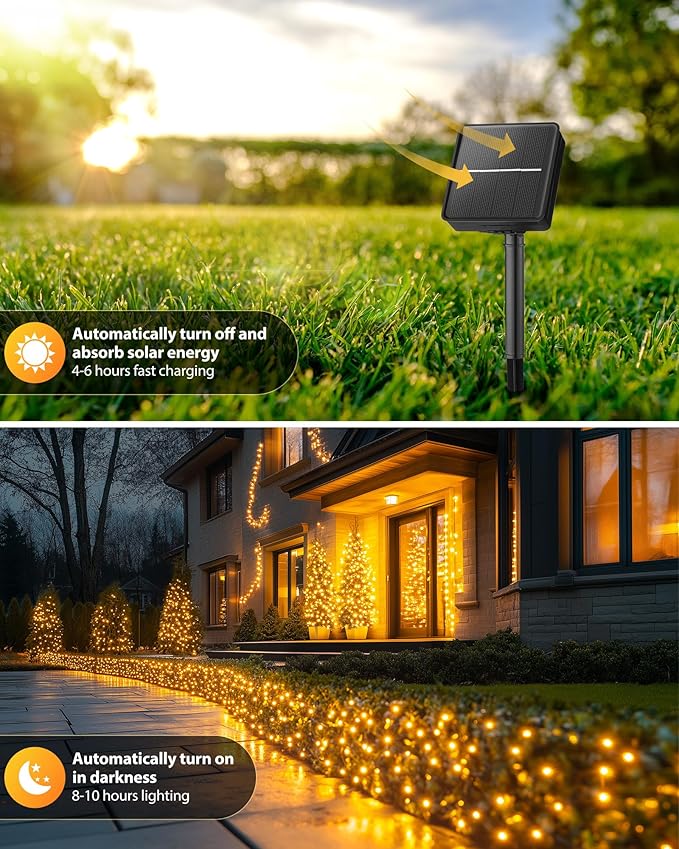 Brightown Solar String Light for Outside, 50Ft 120 LED Solar Lights Outdoor Waterproof, Solar String Lights Outdoor with 8 Modes, for Outside Garden Tree Party Decor(Warm White)