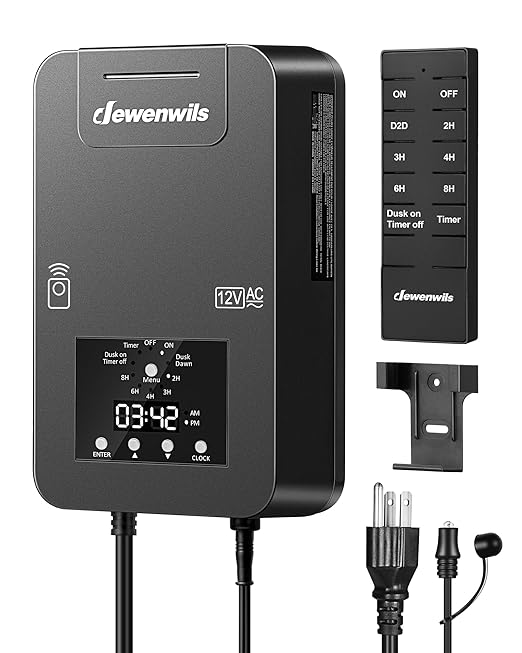 DEWENWILS 200W Low Voltage Landscape Transformer, Photocell Sensor & Timer, 120V AC to 12/14V AC, Landscape Lighting Transformer Outdoor, Weatherproof for Spotlights, Garden Lights