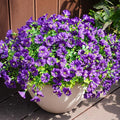 Artificial Flowers for Outdoors, UV Resistant Fake Silk Morning Glory, Realistic Faux Plants for Outside Porch Patio Window Box Hanging Planter (16, Purple)
