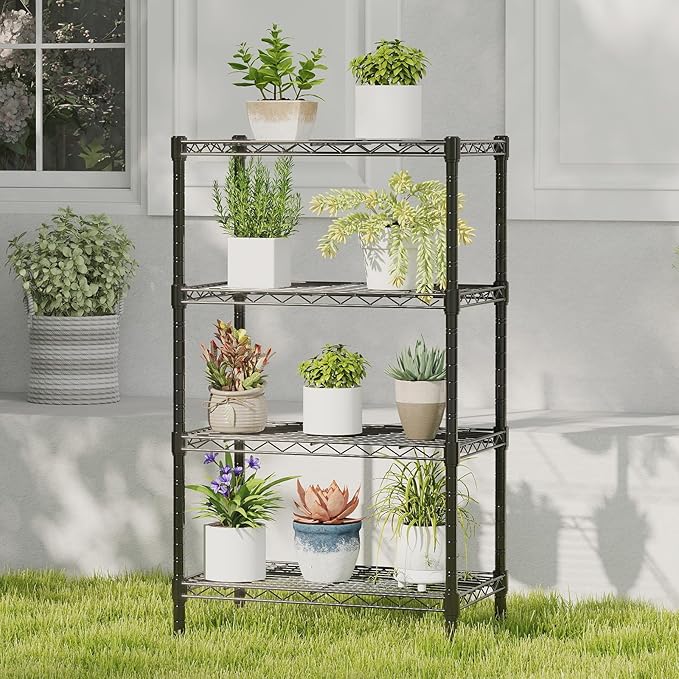 DUMOS 4-Tier Metal Wire Storage Shelves, Adjustable Standing Storage Rack Shelf, Heavy Duty Steel Shelving Unit Organizers for Kitchen Bathroom Pantry Garage, 23.3" W×13.4" D×47" H, Black