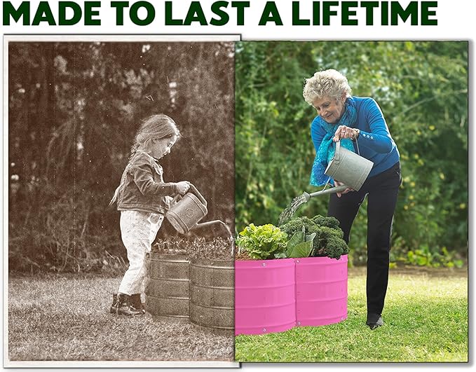 Plant & Plot Galvanized Raised Garden Beds Outdoor // 3×3×1 ft Planter Raised Beds for Gardening, Vegetables, Flowers // Large Metal Garden Box (Pink) // Patented Tool-Free Design