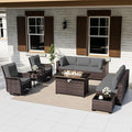 ALAULM Patio Furniture Set with 2 Swivel Chairs, Outdoor Sectional with 55000 BTU Fire Pit Table and Wide Seat, 11 Pieces Wicker Rattan Conversation Set with Coffee Table for Garden, Deck, Grey