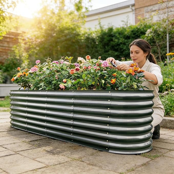Gardmax Galvanized Raised Garden Bed, Lightweight Planter Boxes Outdoor with Easy Assembly, Large Garden Bed for Vegetables, Fruits, Flower Dark Grey 8FT
