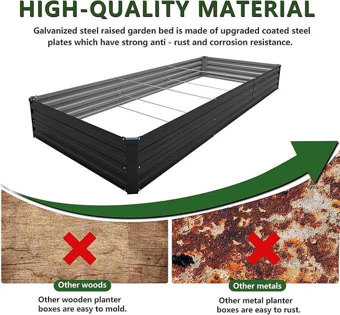 12×4×1FT(2PCS) Galvanized Raised Garden Bed Kit,Metal Planter Boxes,Large Outdoor Planters Garden for Planting Vegetables,Flowers,Herbs -Black
