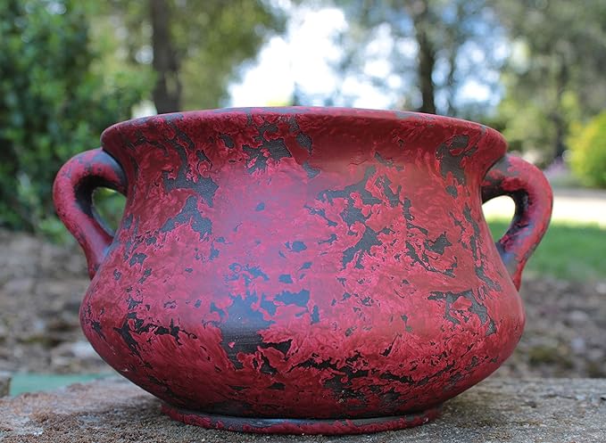 Egyptian Era Designed Earthen Ware Terra-Cotta Vessel/Planter with Looped Handles (Red)