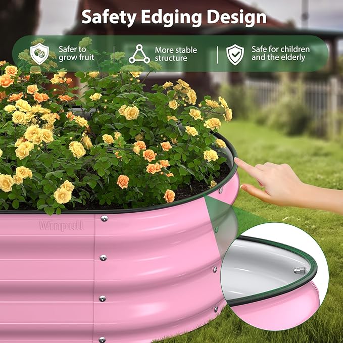 Raised Garden Bed Kit, 5x2x1 ft Galvanized Planter Box Outdoor with Safety Edging, Large Metal Raised Beds for Gardening Vegetables Flower Fruits (Blush Pink)