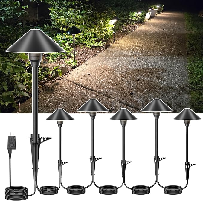 Low Voltage Pathway Lights with Timer, 4H/6H/8H Auto On/Off Low Voltage Landscape Lighting 3000K Waterproof Landscape Path Lights for Flower Bed Backyard Walkway Driveway, Set of 6