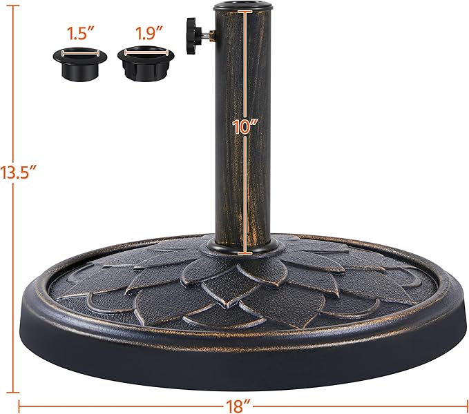 Yaheetech 18'' Patio Umbrella Base 26.5lbs Heavy Duty Antiqued Outdoor Market Umbrella Stand All-Weather Resin Umbrella Base for Garden & Yard, Bronze