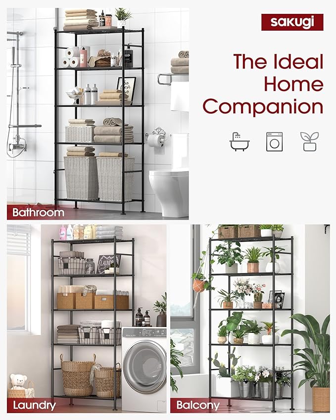 Storage Shelves - 5 Tier Shelf Organizer, Heavy Duty Garage Shelving Unit with Leveling Feet, Stable Metal Shelves Organizer for Pantry, Kitchen and Closet, 33.0" W x 12.6" D x 72.0" H, Black