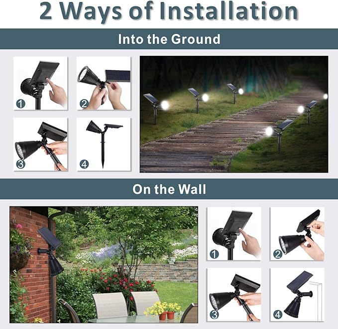 Solar Spotlights, Outdoor Ground Spot Light for Flag Pole, Bright 7-LED Dusk-to-Dawn Waterproof Landscape Flagpole Lights, 2-in-1 Adjustable Solar Powered Lighting for Tree Garden Yard (2 Pack, White)