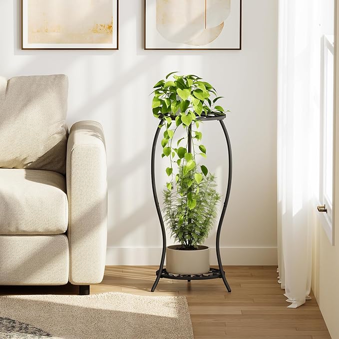 Plant Stand Indoor Outdoor, 2 Tier Metal Tall Plant Stand, Flower Pot Stand, Heavy Duty Plant Shelf Rack, Corner Plant Stand Rustproof for Planter Garden Balcony Patio Living Room