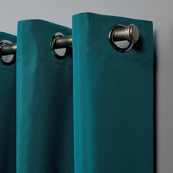 NICOLE MILLER NEW YORK Canvas Indoor/Outdoor Grommet Top Curtain Panel Pair, 54"x84", Turk Teal