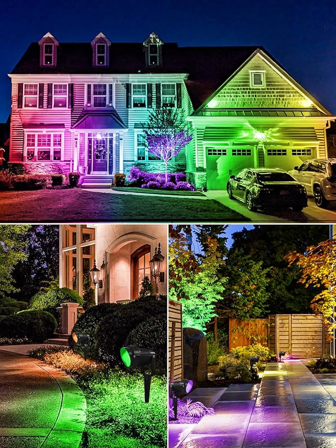 ZUCKEO All-in-One RGBW Landscape Lighting Kit, 5W Color Changing Low Voltage Landscape Lights with Transformer and 80FT Wire, LED Multi-Color Landscape Spotlights for Holiday Yard Garden House, 8Pack