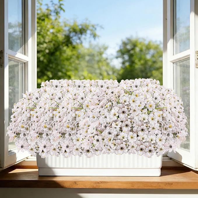 22 Pack Artificial Flowers Outdoor Fake Plants, Faux Flowers UV Resistant with Plastic Plants, Faux Silk Flowers for Outdoors Outside Front Porch Hanging Planter Window Box Garden Decoration(White)