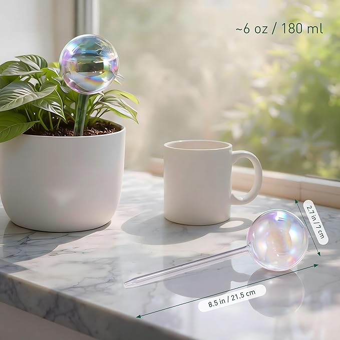 Extra-Thick Clear Glass Plant Watering Globes, Rainbow Gradient Self Watering Devices, Automatic Plant Waterer Spikes for Indoor & Outdoor Plants, Perfect for Everyday or Vacation Use, 4-Pack