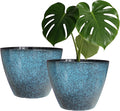 2 Pack Plastic Plant Pots with Drainage Holes, 8 inch Planter for Indoor Outdoor Plant, Garden Flower Pots for Aloe, Herbs, Cactus(Blue, 2pcs)