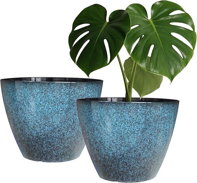2 Pack Plastic Plant Pots with Drainage Holes, 8 inch Planter for Indoor Outdoor Plant, Garden Flower Pots for Aloe, Herbs, Cactus(Blue, 2pcs)