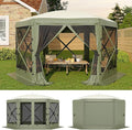 11.5x11.5FT 6-Sided Pop Up Gazebo Tent，One-Push Setup Canopy Tent with Mesh Panels & Removable Wind Cloths, Outdoor shelter for Camping, Backyard Parties, Outdoor Events - Army Green