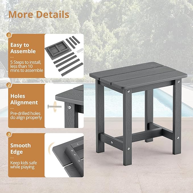 LUE BONA Outdoor Rocking Chairs Set, 3-Piece, HDPS Poly Porch Rockers with Table, Plastic Weather Resistant Rocking Chair Set for Outdoor Indoor, Garden, Backyard, 350lb, Gray Chairs+Table