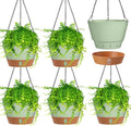 Amyhill 6 Pcs 8 Inch Hanging Planter for Indoor Plants Self Watering Hanging Pot Baskets with Drainage Hole Visible Water Level Tray with Hooks for Garden Outdoor(Green)