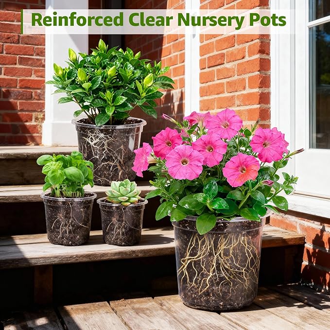 MIXC Clear Nursery Pots with Drainage Holes, 7/5/4/3.5 Inch Reinforced Transparent Plastic Seed Starter Pots, for Indoor Outdoor Gardening Seedling Planter, 36 Pack