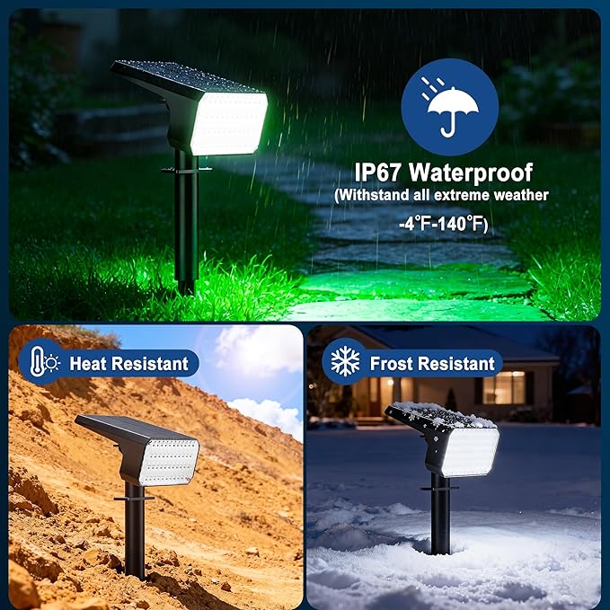 LANSOW Solar Spot Lights Outdoor Color Changing, 2 Pack/7 Modes Waterproof Solar Christmas Landscape Spotlights, LED Solar Powered Flood Lights for Yard Garden Pathway Outside Halloween, Auto ON/Off