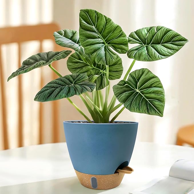 12/10/9/8 inch Self Watering Pots with Visual Water Window, Extra Large Self Watering Plant Pot with Drainage Holes and Saucers, Blue Flower Pots for Indoor Plants