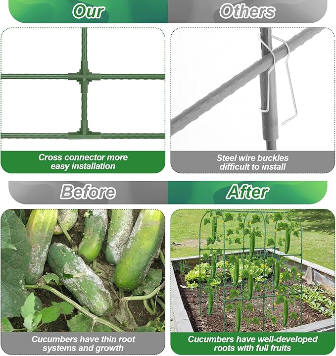 Cucumber Trellis for Raised Bed 50 x 34 Inch U-Shape Garden Trellis for Climbing Plants Outdoors Metal Garden Cucumbers Arch Trellis, Cucumber Plant Support for Tomato, Pea, Zucchini, Vine Flower
