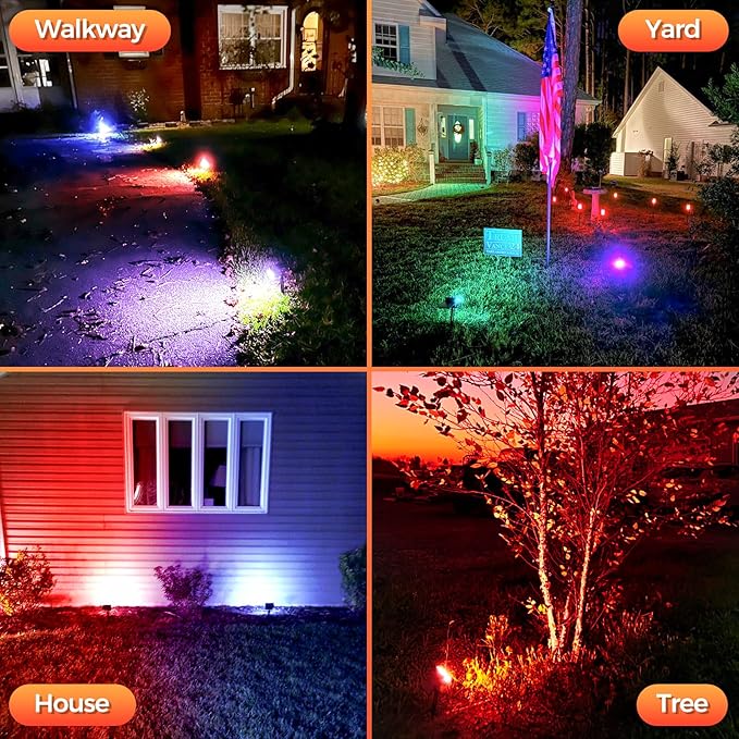 Solar Lights Outdoor Color Changing, 85 LEDs 9 Lighting Modes RGB Solar Outdoor Lights, IP67 Waterproof Multicolor Landscape Spotlights for Halloween Holiday Decorations (2 Pack)