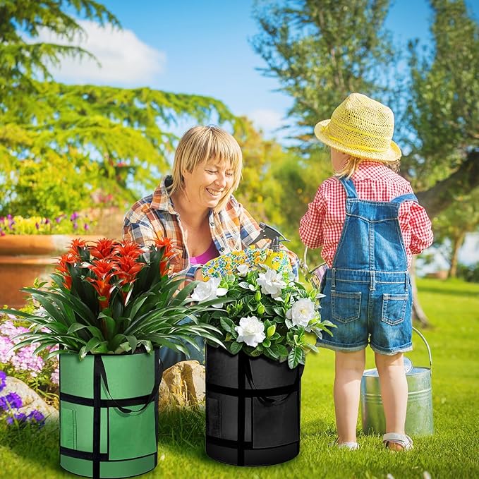 7 Gallon Potato Grow Bags with Viewing Window, 300G Nonwoven Garden Planting Pots, Heavy-Duty Surround Handles for Gardening Supplies (2Pack Grow Bags)