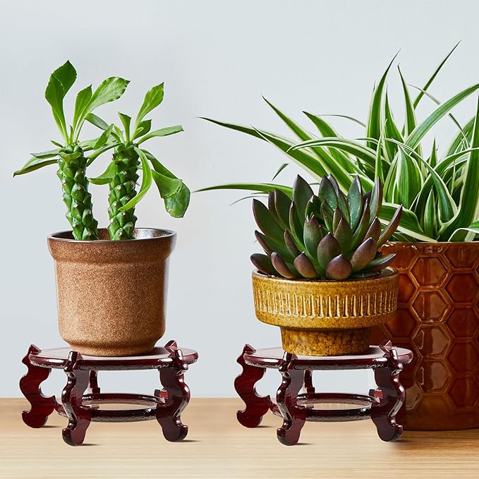 Geetery 2 Pcs 4 to 12 in Wooden Plant Stands Indoor Chinese Oriental Plant Stand for Vase Fishbowl Flower Pot Lamp Redwood Base Vintage Display Rack Decor(8 Inch)