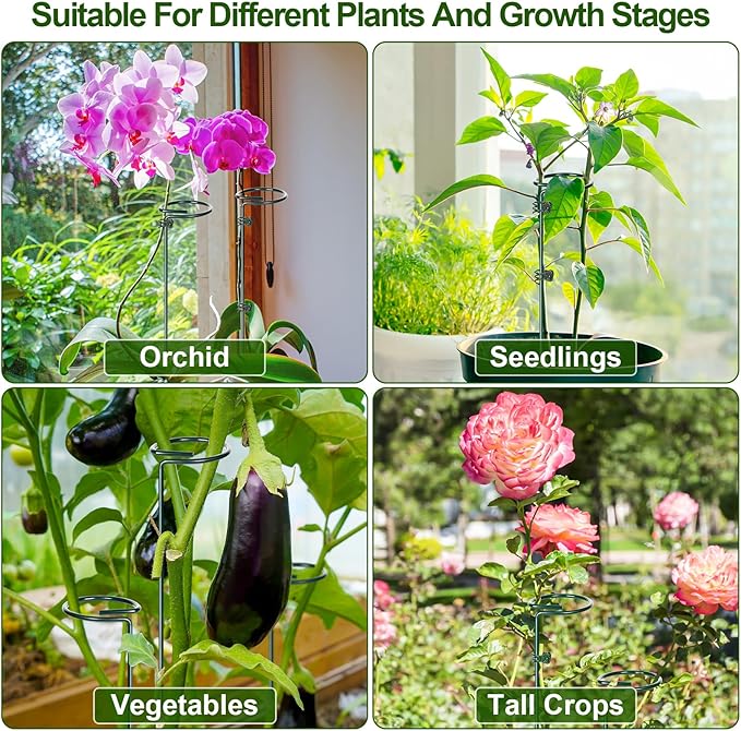 Mwellewm 3 Sets Plant Stakes 12/25/36 Inch Adjustable Plant Support Stakes Tall for Indoor Outdoor Plant Holder Stick Steel Garden Stem Pole Amaryllis Stakes with 15 Clip for Tomato Orchid Lily Flower