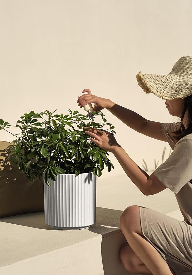 Veradek Demi Series Round Planter for Porch, Patio, Backyard | Durable Plastic-Stone Composite Material | Modern Décor for Tall Plants, Flowers