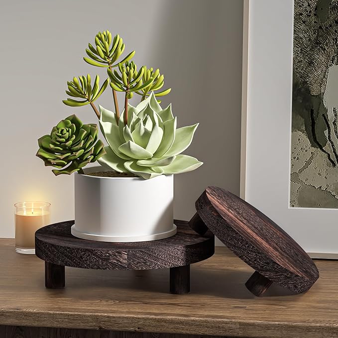 Wood Plant Stand Indoor Outdoor, 12/10/8/6" Round Wood Riser for Decor, Wooden Stool Display Stand Flower Pot Holder Small Planter Tray Modern Potter Decorative for Desktop Counter Room